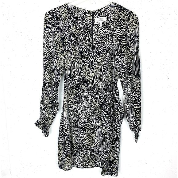 & Other Stories Flowy Leopard Print Mini Dress Puff Sleeves Side Tie Skirt 4 - Picture 3 of 16